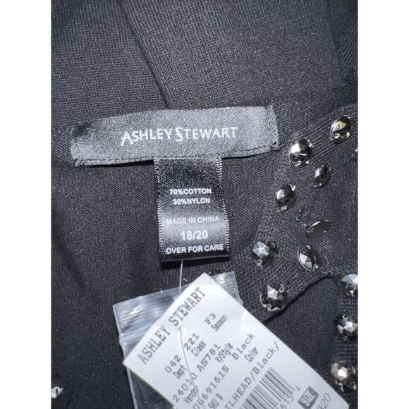 New ASHLEY STEWART Top Sz 18/20 Black Nailhead Stud Strappy Neck Knit Pullover - Picture 9 of 10